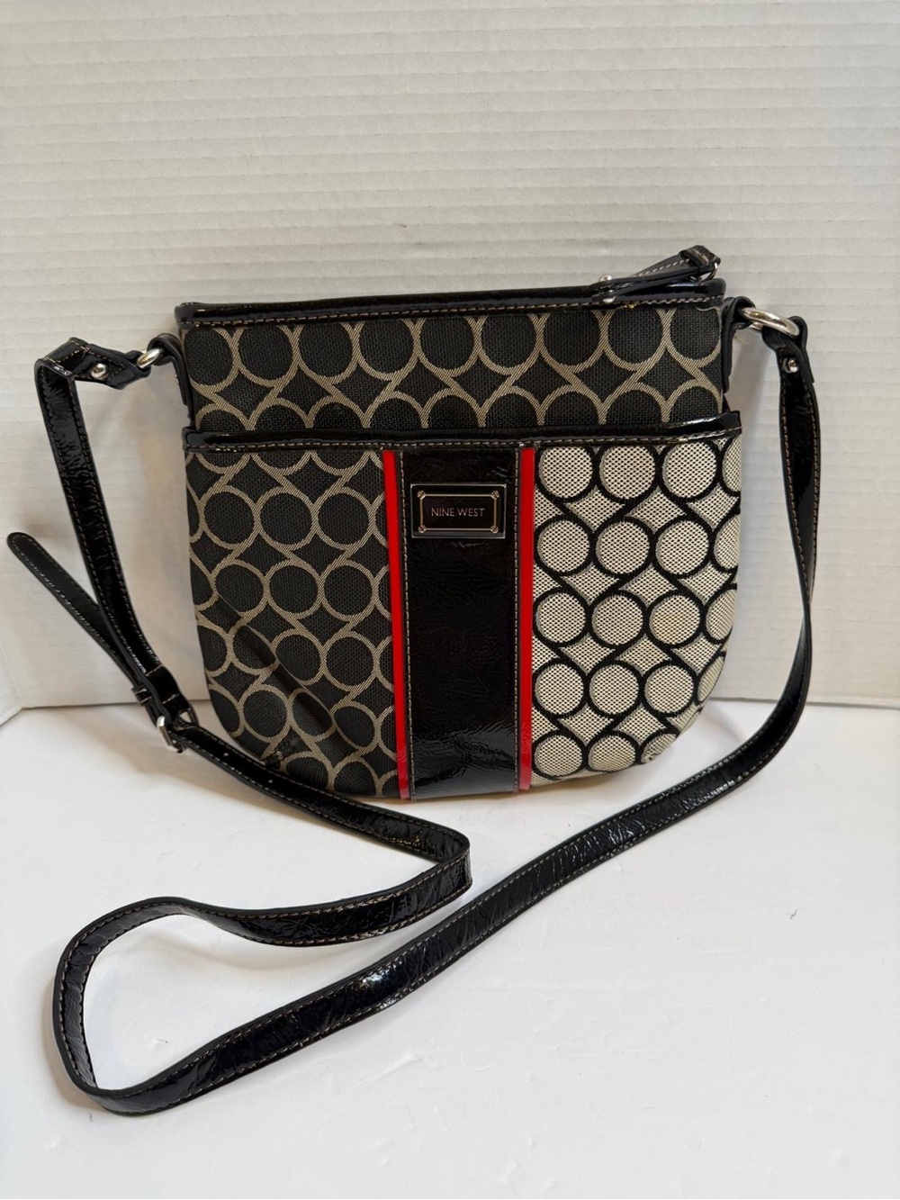 Nine West Black, Cream and Red Patterned Crossbody Bag